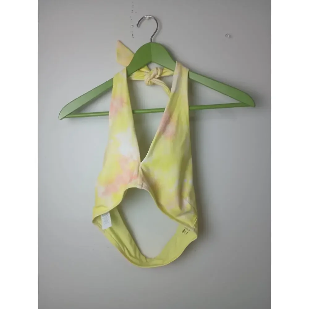 Aerie‎ Yellow Tie Dye Halter Tie Bikini Top Small Women's Beach Vacation Padded
